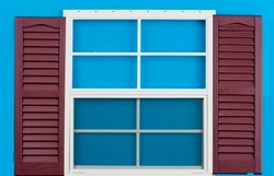 24x27 Window with 9" x 27" Burgandy Shutters    SHIPS FREE