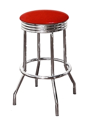 Bar Stool 24" Tall Chrome Finish Retro Style Backless Stool with a Red Glitter Vinyl Covered Swivel Seat Cushion