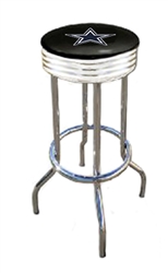 Bar Stool 29" Tall Chrome Finish Retro Style Backless Stool Featuring the Dallas Cowboys NFL Team Logo Decal on a Black Vinyl Covered Swivel Seat Cushion