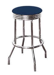 Bar Stool 29" Tall Chrome Finish Retro Style Backless Stool with a Blue Vinyl Covered Swivel Seat Cushion