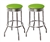 Bar Stools 24" Tall Set of 2 Chrome Retro Style Backless Stools with Lime Green Glitter Vinyl Covered Swivel Seat Cushions