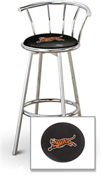 Bar Stool 29" Tall Chrome Finish Stool with a Backrest Featuring the Cincinnati Bengals Tiger NFL Team Logo Decal on a Black Vinyl Covered Swivel Seat Cushion