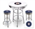 Bar Table Set 3 Piece with a White and Chrome Table Featuring the Houston Astros MLB Team Logo Decal with a Glass Top and 2-29" Tall Swivel Seat Stools with the Team Logo on Blue Vinyl Covered Seat Cushions