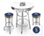 Bar Table Set 3 Piece with a White and Chrome Table Featuring the Seattle Mariners MLB Team Logo Decal with a Glass Top and 2-29" Tall Swivel Seat Stools with the Team Logo on Blue Vinyl Covered Seat Cushions