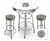 Bar Table Set 3 Piece with a White and Chrome Table Featuring the Seattle Mariners MLB Team Logo Decal with a Glass Top and 2-29" Tall Swivel Seat Stools with the Team Logo on Gray Vinyl Covered Seat Cushions