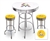 Bar Table Set 3 Piece with a White and Chrome Table Featuring the Miami Marlins MLB Team Logo Decal with a Glass Top and 2-29" Tall Swivel Seat Stools with the Team Logo on Yellow Vinyl Covered Seat Cushions