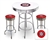 Bar Table Set 3 Piece with a White and Chrome Table Featuring the Washington Nationals MLB Team Logo Decal with a Glass Top and 2-29" Tall Swivel Seat Stools with the Team Logo on Red Vinyl Covered Seat Cushions