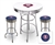 Bar Table Set 3 Piece with a White and Chrome Table Featuring the Philadelphia Phillies MLB Team Logo Decal with a Glass Top and 2-29" Tall Swivel Seat Stools with the Team Logo on Blue Vinyl Covered Seat Cushions
