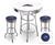 Bar Table Set 3 Piece with a White and Chrome Table Featuring the Colorado Rockies MLB Team Logo Decal with a Glass Top and 2-29" Tall Swivel Seat Stools with the Team Logo on Blue Vinyl Covered Seat Cushions