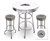 Bar Table Set 3 Piece with a White Table Featuring the Colorado Rockies MLB Team Logo Decal and 2-29" Tall Swivel Seat Stools with the Team Logo on Gray Vinyl Covered Seat Cushions