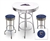 Bar Table Set 3 Piece with a White and Chrome Table Featuring the Kansas City Royals MLB Team Logo Decal with a Glass Top and 2-29" Tall Swivel Seat Stools with the Team Logo on Blue Vinyl Covered Seat Cushions