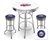 Bar Table Set 3 Piece with a White Table Featuring the Minnesota Twins MLB Team Logo Decal and 2-29" Tall Swivel Seat Stools with the Team Logo on Blue Vinyl Covered Seat Cushions