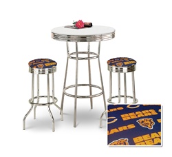 36" Tall Chrome Bar Table & 2 Chicago Bears NFL Fabric Seat Barstools