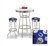 Bar Table Set 3-Piece White and Chrome Table with 2 – 29” Swivel Stools Featuring the Indianapolis Colts NFL Team Fabric and Clear Vinyl Covered Seat Cushions