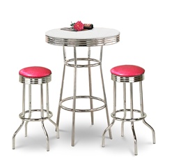 36" Tall Chrome Bar Table & 2 Glitter Pink Vinyl Seat Barstools