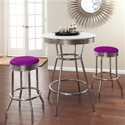 36" Tall Chrome Bar Table & 2 Glitter Purple Vinyl Seat Barstools
