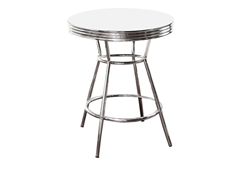 36" Tall Chrome Bar Table & 2 Glitter White Vinyl Seat Barstools