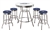 5 Piece White Pub/Bar Table Set Featuring the Milwaukee Brewers MLB Team Logo Decal with a Glass Top and 4 - 29" Tall Stools with Team Logo Decals on Blue Vinyl Covered Seat Cushions