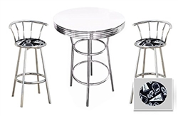 Bar Table Set 3 Piece with a White Pub Table and 2-29" Tall  Finish Bar Stools with Backrests Featuring the Chicago White Sox MLB Fleece Team Fabric and Clear Vinyl Covered Seat Cushions