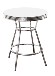 Bar Table White and Chrome Pub Table 42" Tall - 30" Round - Retro Style Chrome Finish with a White Table Top