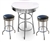 New 3 Piece White Finish Table Top Chrome Bar Table Set with 2 Swivel Seat Bar Stools