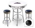 White 3-Piece Pub/Bar Table Set Featuring the Colorado Rockies MLB Team Logo Decal and 2 Black Vinyl Covered Swivel Seat Cushions