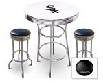 White 3-Piece Pub/Bar Table Set Featuring the Chicago White Sox MLB Team Logo Decal and 2 Black Vinyl Covered Swivel Seat Cushions