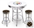 White 3-Piece Pub/Bar Table Set Featuring the Pittsburgh Steelers NFL Team Logo Decal and 2-29" Black Team Fabric and Clear Vinyl Covered Swivel Seat Cushions