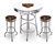 White Pub/Bar Table Featuring the Chicago Bears Team Logo Decal with a glass top and 2 Team Fabric Covered Cushions on 29" Swivel Stools