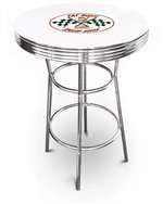 New Vintage Gasoline Themed 42" Tall Chrome Metal Bar Table with White Table Top Featuring Fat Boys Gasoline Logo Theme!