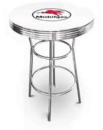 New Vintage Gasoline Themed 42" Tall Chrome Metal Bar Table with White Table Top Featuring Mobil Gas Logo Theme!