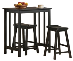 3 Piece Bar Table Set with a 36" Tall Black Finish Table and 2 - 24" Tall Saddle Bar Stools