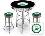 New Gas Themed 3 Piece Bar Table Set Includes 2 Swivel Seat Bar Stools featuring Dino Gas Theme with Green Seat Cushion