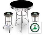 New 3 Piece Bar Table Set Includes 2 Swivel Seat Bar Stools featuring Dino Gas Theme with Black Seat Cushion