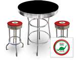 New 3 Piece Bar Table Set Includes 2 Swivel Seat Bar Stools featuring Dino Gas Theme with Red Seat Cushion