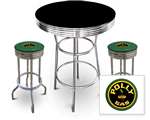 New 3 Piece Bar Table Set Includes 2 Swivel Seat Bar Stools featuring Polly Gas Theme with Green Seat Cushion