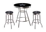 Dallas Cowboys Black Pub/Bar Table 3 Pc Set NFL Team Logo Decal and 2-29" Swivel Seat Team Logo Fabric Covered Cushions