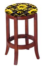 1 - 24" Tall Wood Bar Stool with a Cherry Finish Featuring a Hawkeyes Football Team Logo Fabric Covered Swivel Seat Cushion