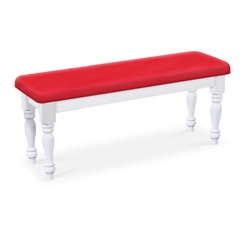 Red Vinyl Cushion White Finish Wooden Country Style Dining Bench