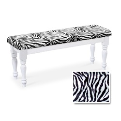 Zebra Print Faux Fur White Wooden Dining Bench