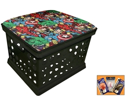 Black Utility Crate Storage Container Ottoman Bench Stool for Office/Home/School/Preschools with Your Choice of Seat Cushion Theme!