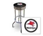 New 29" Tall Chrome Swivel Seat Bar Stool featuring Mobil Gas Theme with Black Seat Cushion