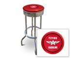 New 29" Tall Chrome Swivel Seat Bar Stool featuring Flying A Gasoline Theme with Red Seat Cushion