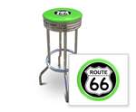 New 24" Tall Chrome Swivel Seat Bar Stool featuring Route 66 Theme with Bright Seat Cushion