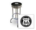 New 24" Tall Chrome Swivel Seat Bar Stool featuring Route 66 Theme with Black Seat Cushion