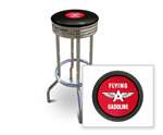New 24" Tall Chrome Swivel Seat Bar Stool featuring Flying A Gasoline Theme with Black Seat Cushion