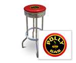 New 24" Tall Chrome Swivel Seat Bar Stool featuring Polly Gas Theme with Red Seat Cushion