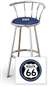 New 24" Tall Chrome Swivel Seat Bar Stool featuring Route 66 Theme with Blue Seat Cushion