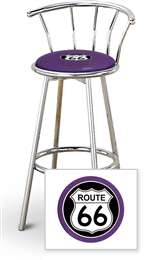 New 24" Tall Chrome Swivel Seat Bar Stool featuring Route 66 Theme with Purple Seat Cushion