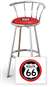 New 24" Tall Chrome Swivel Seat Bar Stool featuring Route 66 Theme with Red Seat Cushion